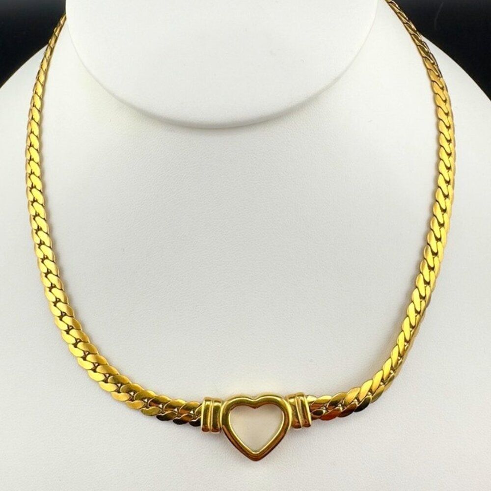 Vintage Gold Plated Open Heart Metal Chain Necklace
